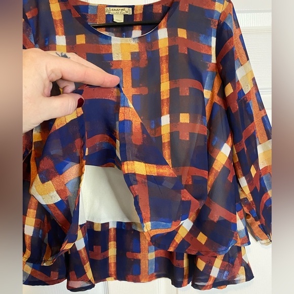 ENERGIE Sheer Layered Top with Geometric Pattern - Small - Picture 2 of 5